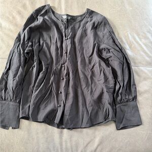 Simply Vera Vera Wang Black Pleated Button Front Blouse Women’s XL Long Sleeve